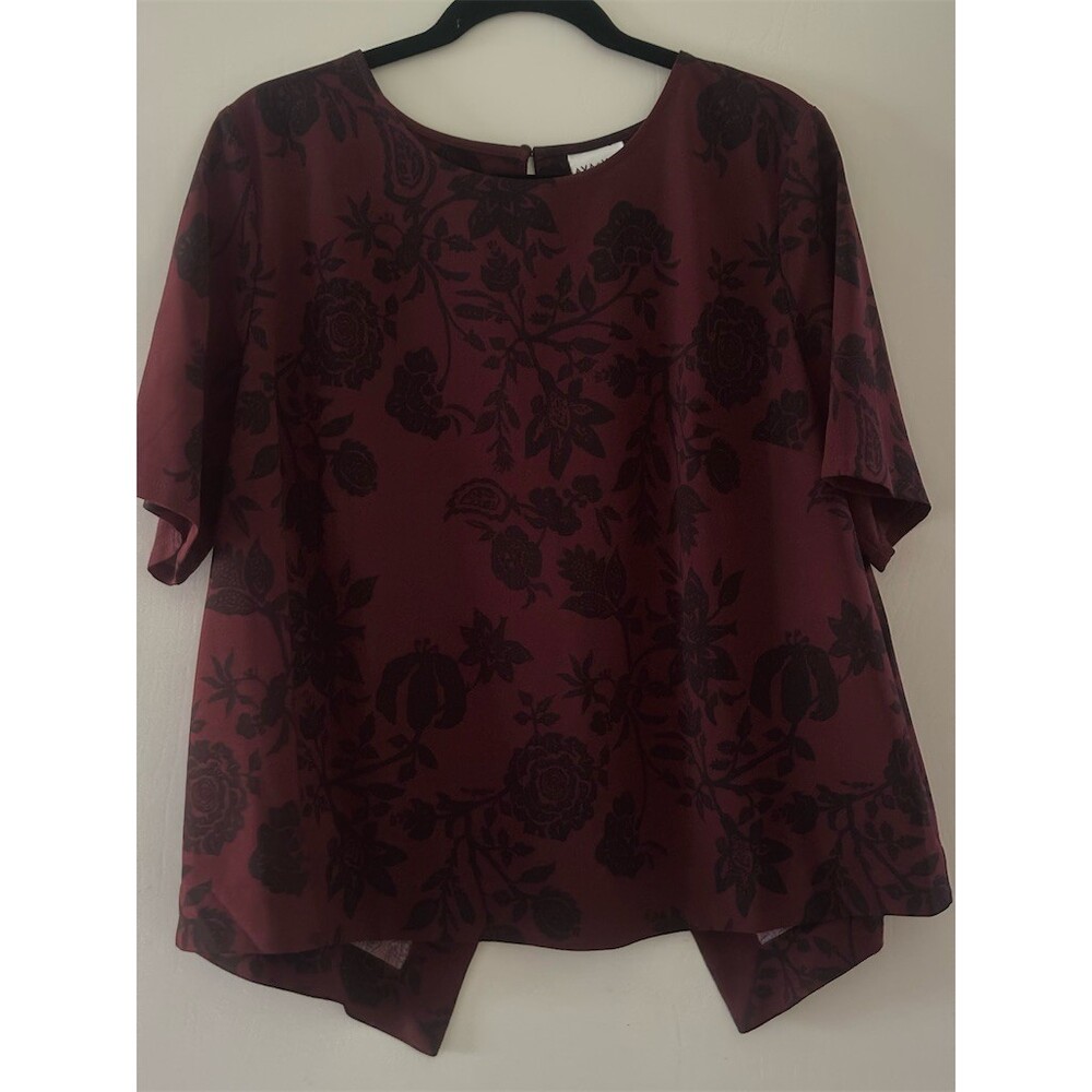 Ava & Viv Blouse Womens Plus XL Burgundy Floral Short Sleeve Split Back
